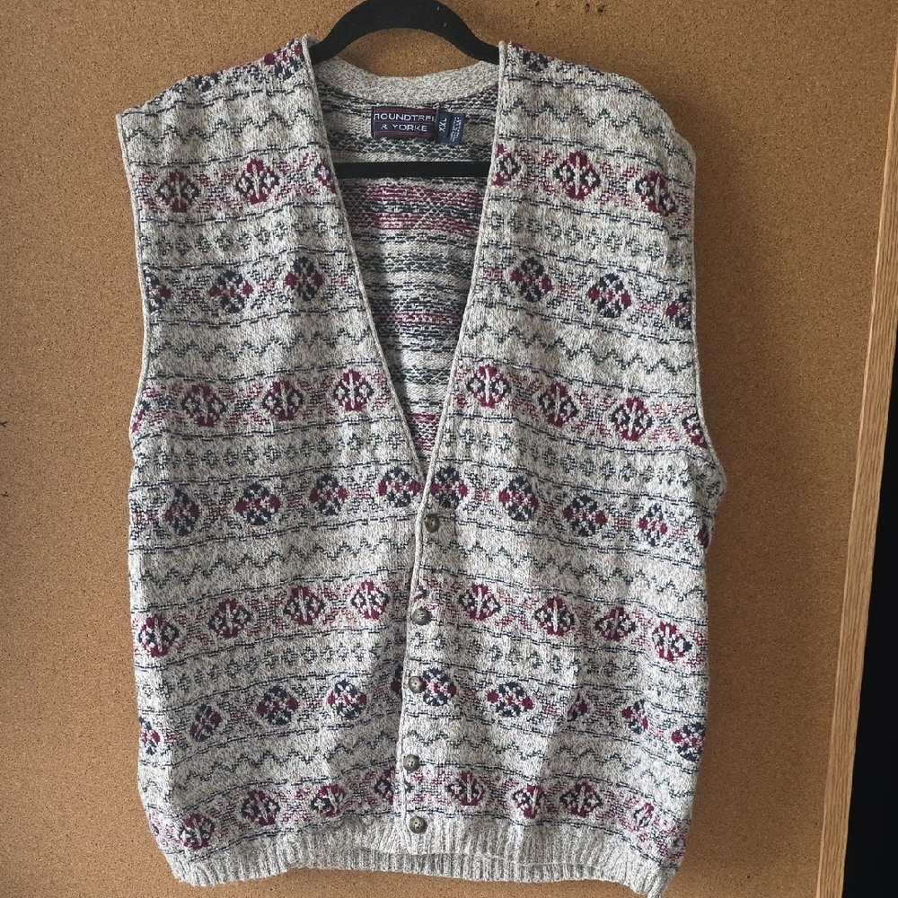 Roundtree & Yorke Multicolor Knit 100% Cotton Unisex Vest Size XXL Preppy